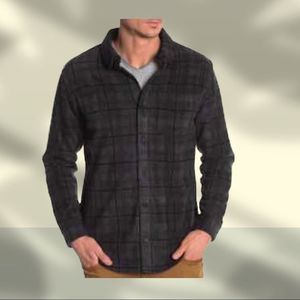 Threads 4 Thought El Paso Black Gray Plaid Print Shirt Jacket Size L